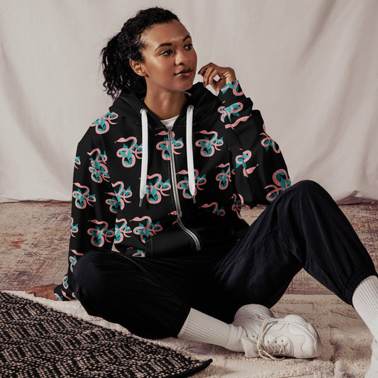 Unisex zip hoodie black snake print vintage hoodie - PratSN