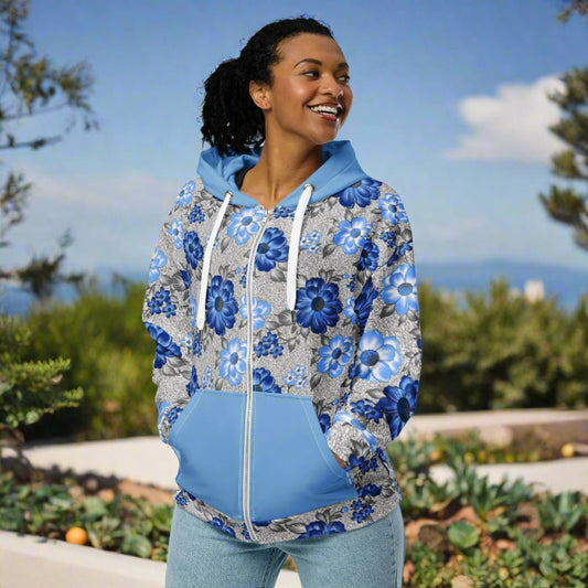 Unisex zip hoodie Botanical Print Hoodie - Gender Neutral Zip - Up - PratSN