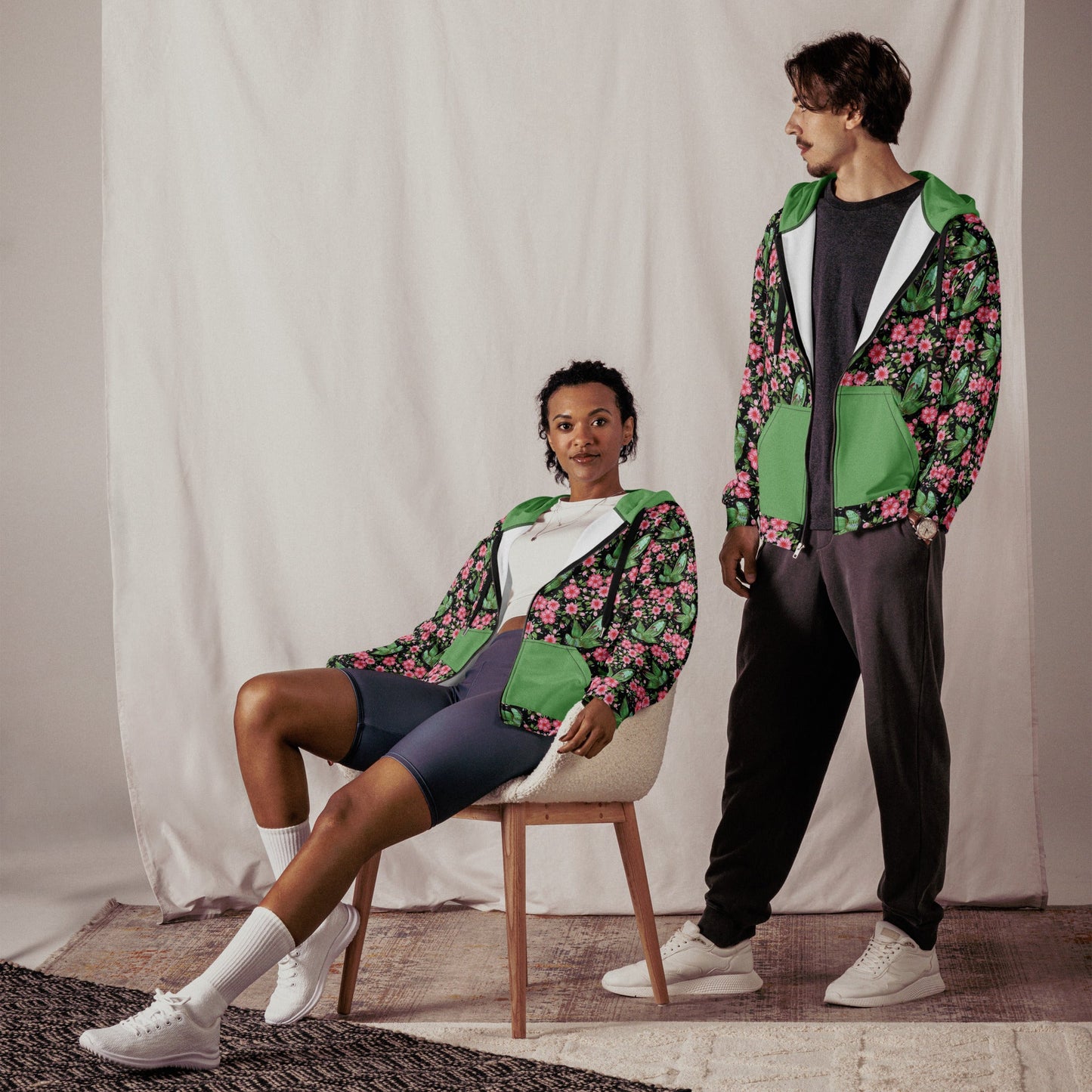 Unisex zip hoodie Botanical Print Hoodie - Gender Neutral Zip - Up - PratSN