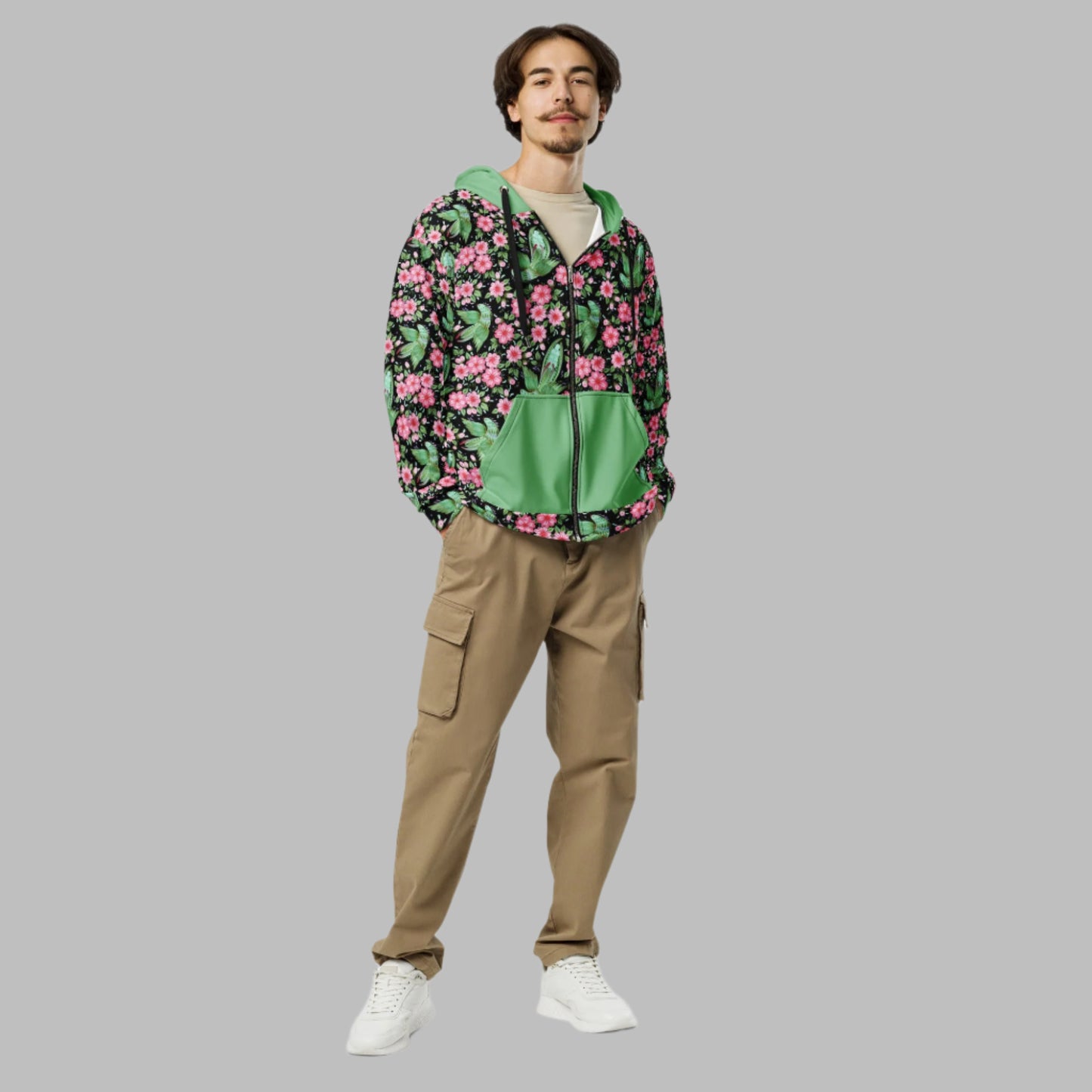 Unisex zip hoodie Botanical Print Hoodie - Gender Neutral Zip - Up - PratSN