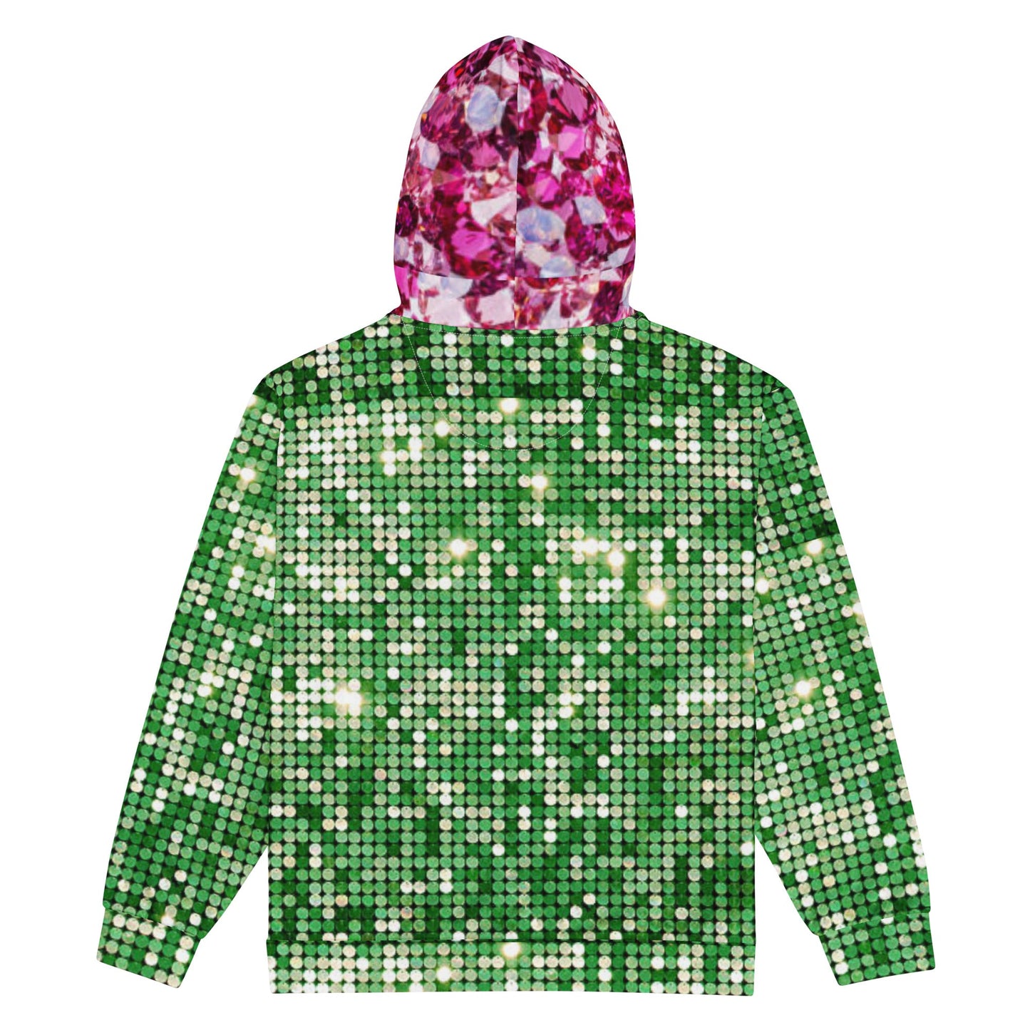 Unisex zip hoodie, Outfit Zipper Sweatshirt, Floral hoodie, Streetwear Women's Pink Ruby and Green Jacket Rhinestone Print( Not Real Sequins Design is printed onto fabric) - PratSN