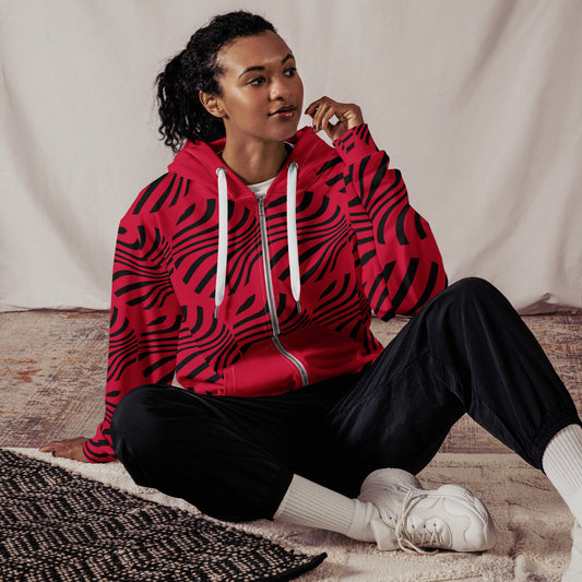 Unisex zip hoodie Red Black Vintage hoodie - PratSN