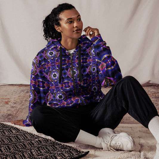 Unisex zip hoodie, Women's Blue Floral Pattern Jacket Streetwear Festival Zipper Sweatshirt - PratSN