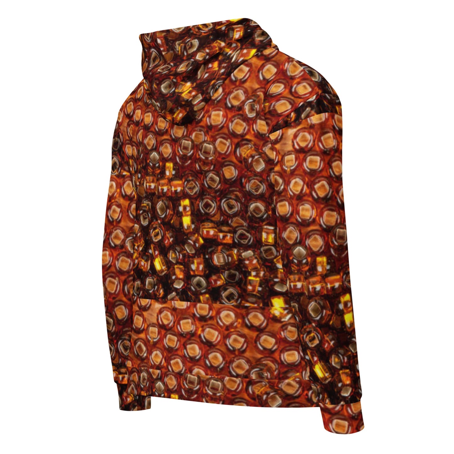 Unisex zip hoodie, Women's Brown Gold Jacket Rhinestone Print Hoodie, Zipper Sweatshirt, Streetwear - PratSN