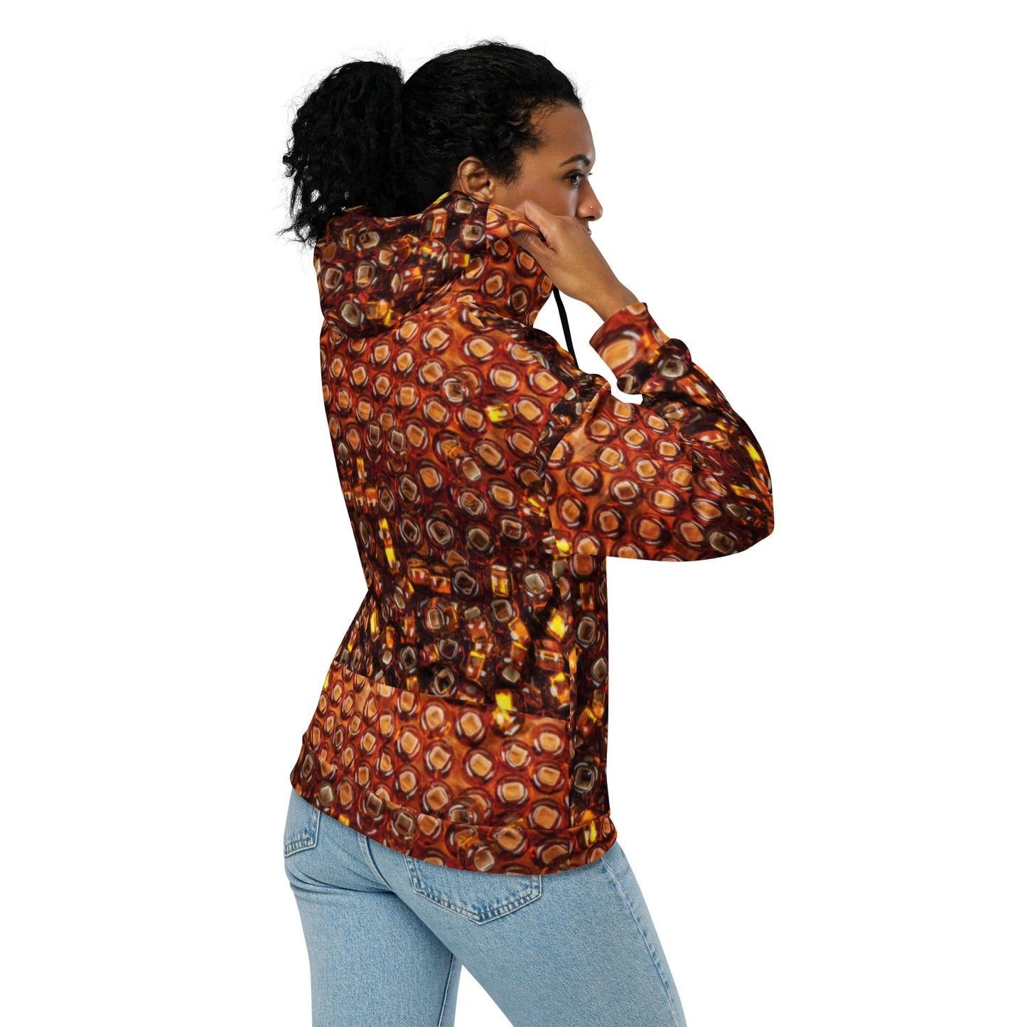 Unisex zip hoodie, Women's Brown Gold Jacket Rhinestone Print Hoodie, Zipper Sweatshirt, Streetwear - PratSN