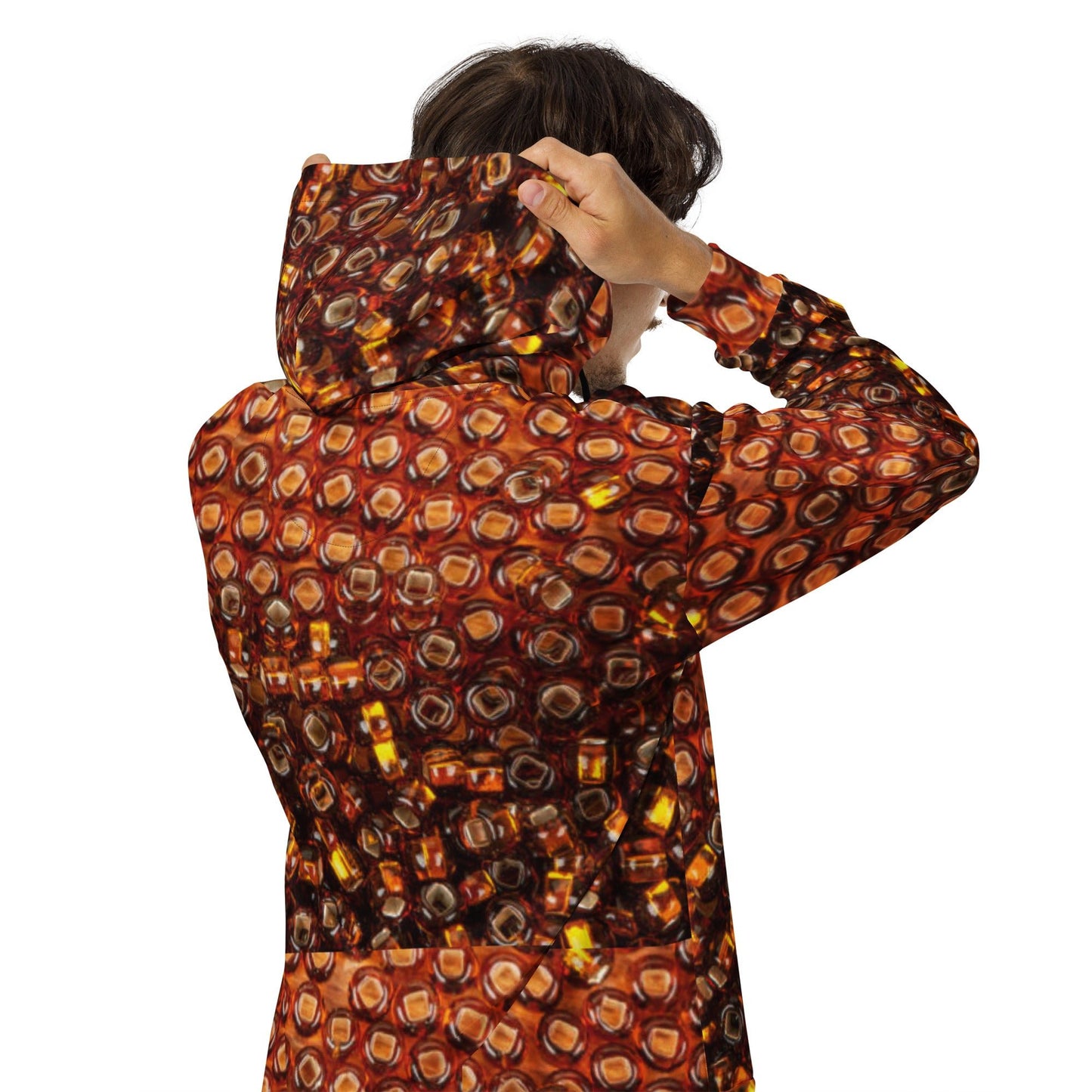 Unisex zip hoodie, Women's Brown Gold Jacket Rhinestone Print Hoodie, Zipper Sweatshirt, Streetwear - PratSN