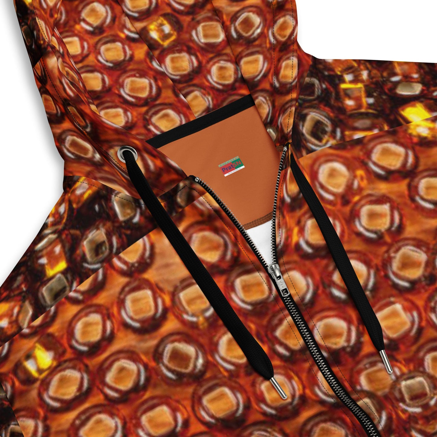 Unisex zip hoodie, Women's Brown Gold Jacket Rhinestone Print Hoodie, Zipper Sweatshirt, Streetwear - PratSN