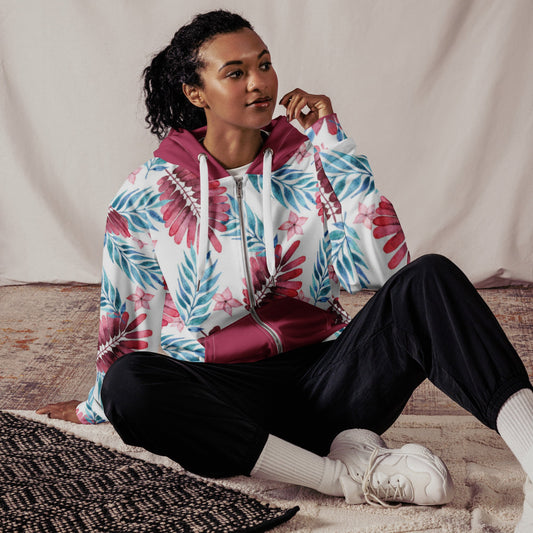 Unisex zip hoodie, Women's Burgundy Sky blue Leaf Pattern Jacket,Zipper Sweatshirt, hoodie, Streetwear - PratSN