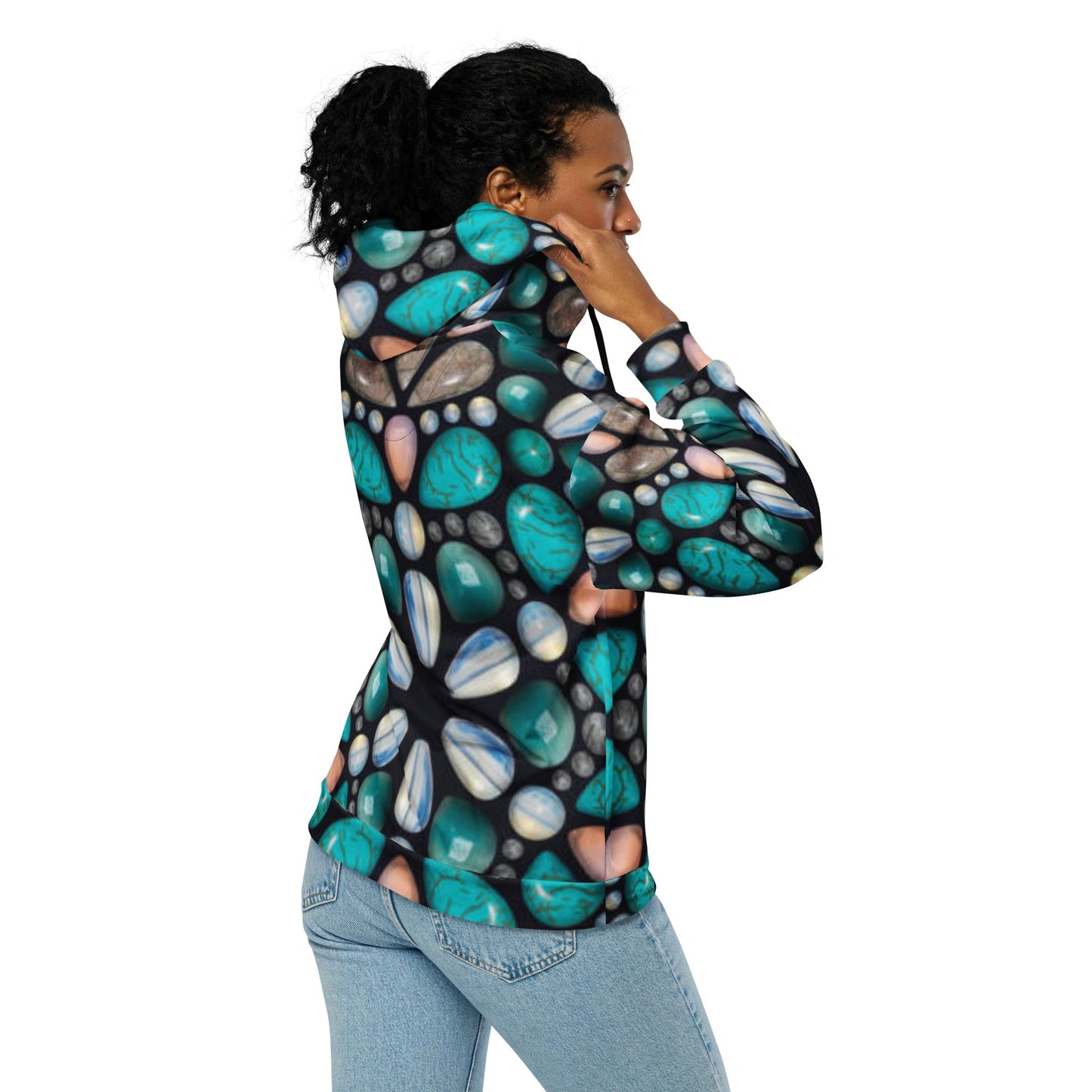 Unisex zip hoodie, Women's Eastern Blue Black Jacket, Zipper Sweatshirt, Floral hoodie, Streetwear - PratSN
