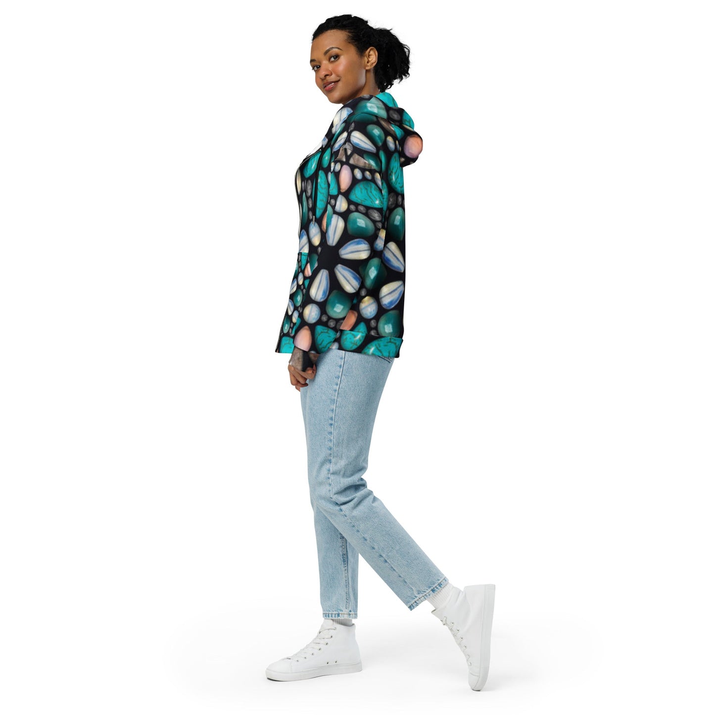 Unisex zip hoodie, Women's Eastern Blue Black Jacket, Zipper Sweatshirt, Floral hoodie, Streetwear - PratSN