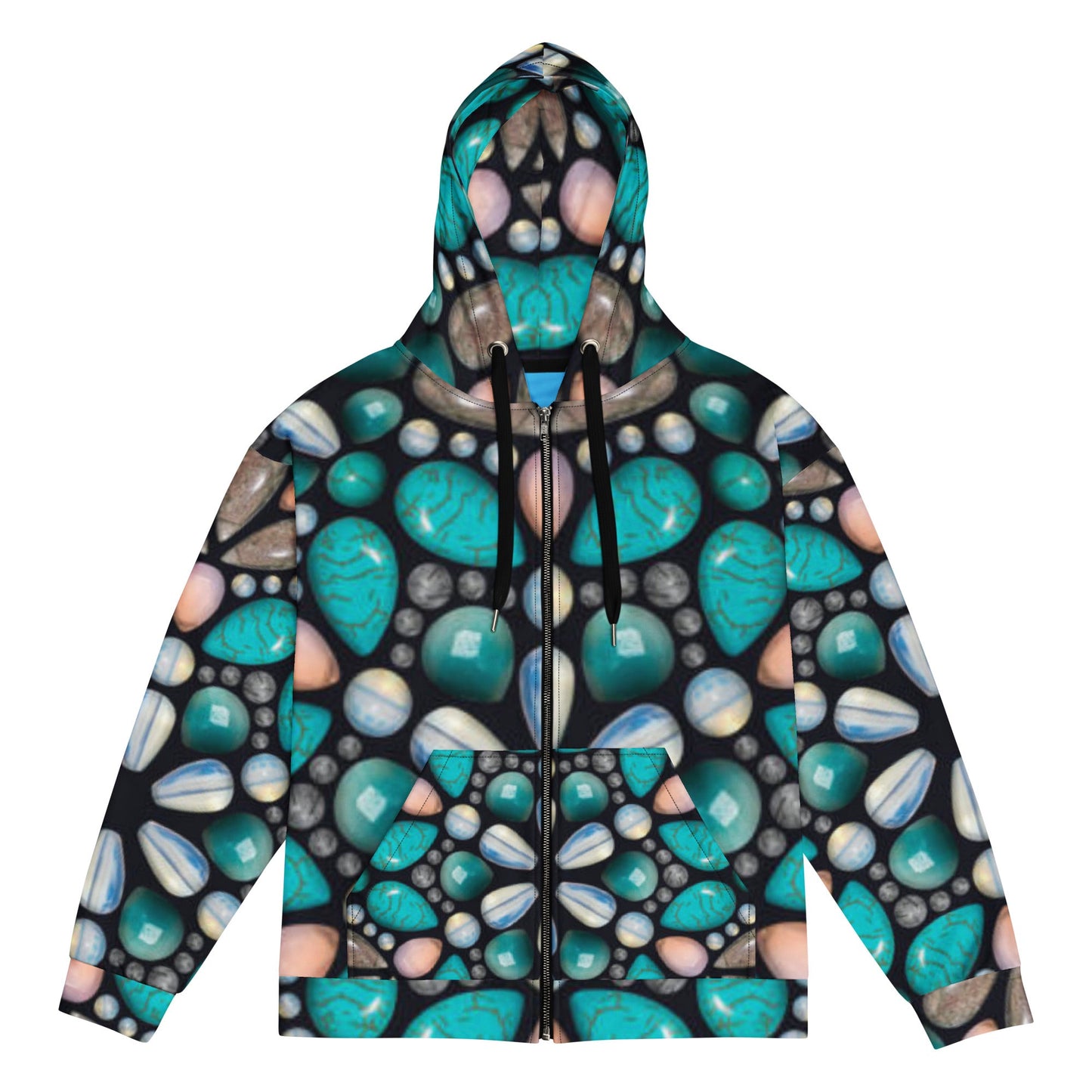 Unisex zip hoodie, Women's Eastern Blue Black Jacket, Zipper Sweatshirt, Floral hoodie, Streetwear - PratSN