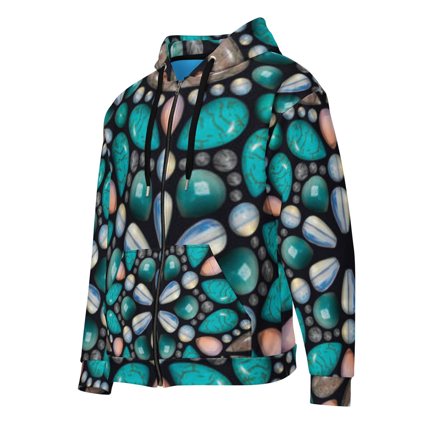 Unisex zip hoodie, Women's Eastern Blue Black Jacket, Zipper Sweatshirt, Floral hoodie, Streetwear - PratSN