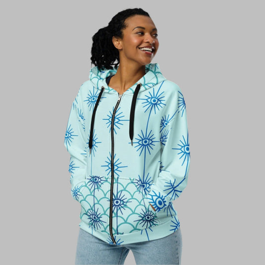 Unisex zip hoodie, Women's Evil Eye Pattern Jacket - PratSN