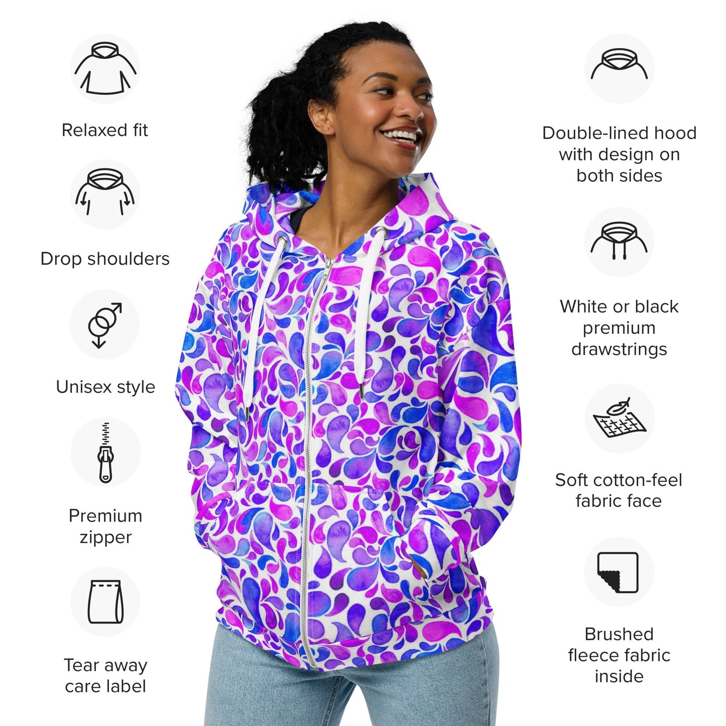 Unisex zip hoodie Women's Floral hoodie Streetwear Festival Zipper Sweatshirt, Floral hoodie, Jacket - PratSN