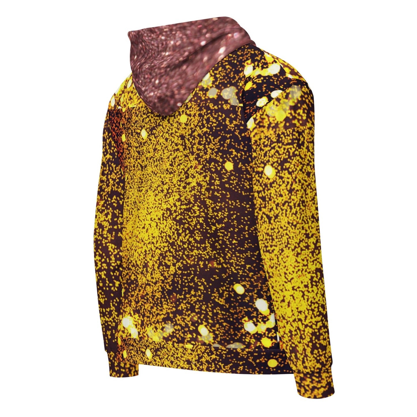 Unisex zip hoodie, Women's Gold yellow and brown Hoodie, Rhinestone Print Streetwear Festival Zipper Sweatshirt - PratSN