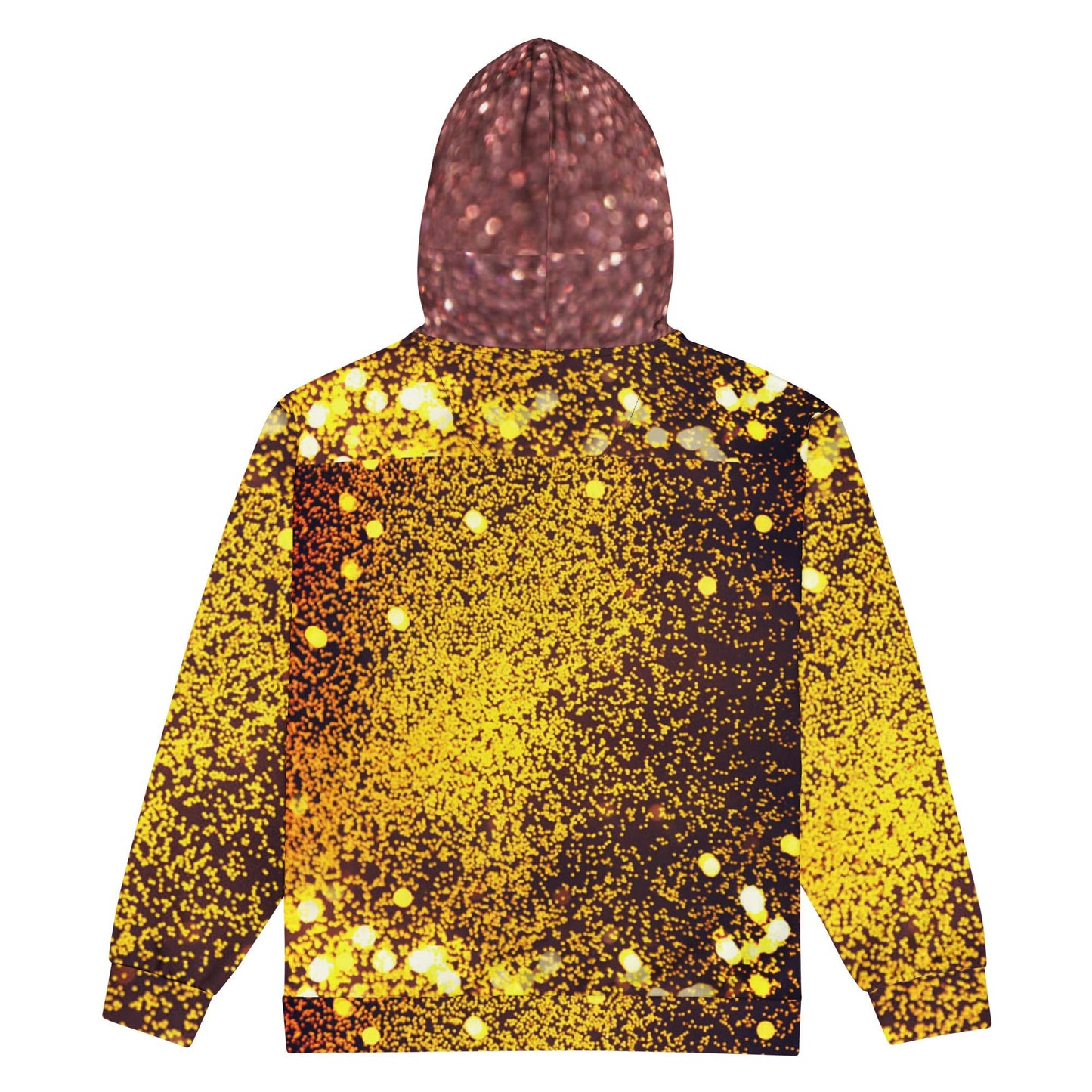 Unisex zip hoodie, Women's Gold yellow and brown Hoodie, Rhinestone Print Streetwear Festival Zipper Sweatshirt - PratSN