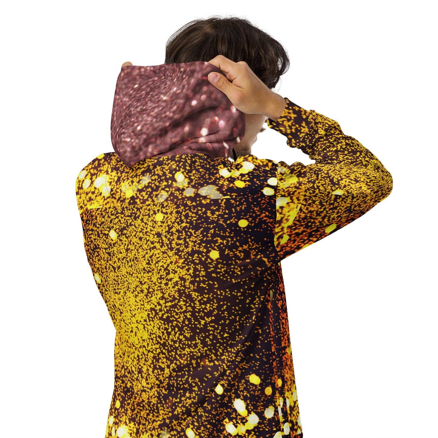 Unisex zip hoodie, Women's Gold yellow and brown Hoodie, Rhinestone Print Streetwear Festival Zipper Sweatshirt - PratSN