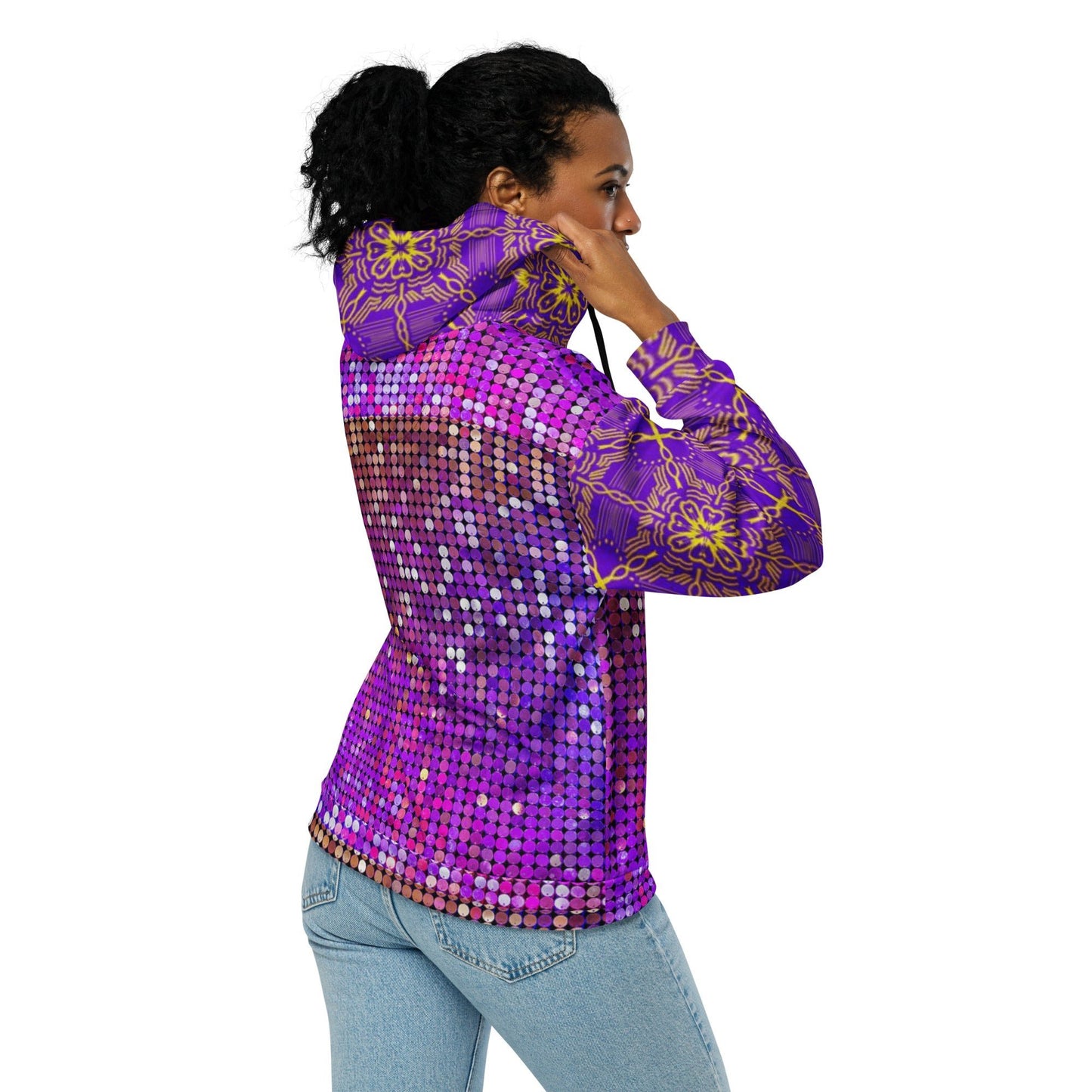 Unisex zip hoodie, Women's Purple Rhinestone Print Jacket Zipper Sweatshirt, hoodie, Streetwear - PratSN