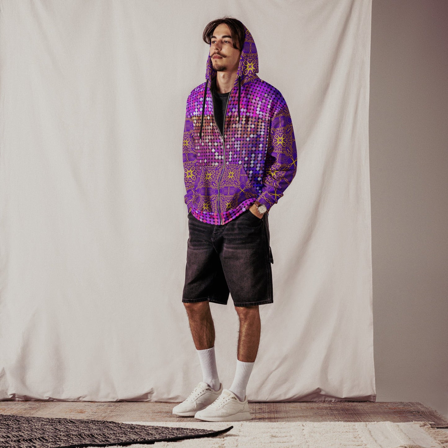 Unisex zip hoodie, Women's Purple Rhinestone Print Jacket Zipper Sweatshirt, hoodie, Streetwear - PratSN