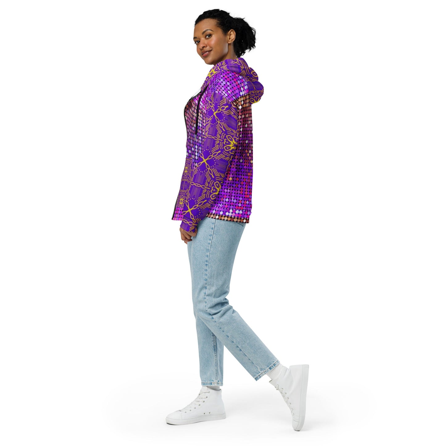 Unisex zip hoodie, Women's Purple Rhinestone Print Jacket Zipper Sweatshirt, hoodie, Streetwear - PratSN