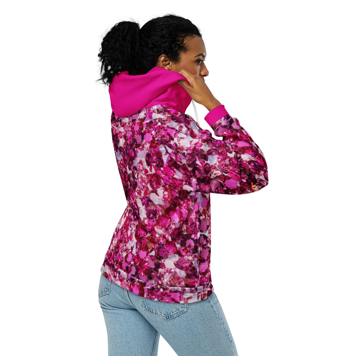 Unisex zip hoodie, Women's Rhinestone Print Jacket, Hoodie, Festival Zipper Sweatshirt, Floral hoodie, Streetwear - PratSN