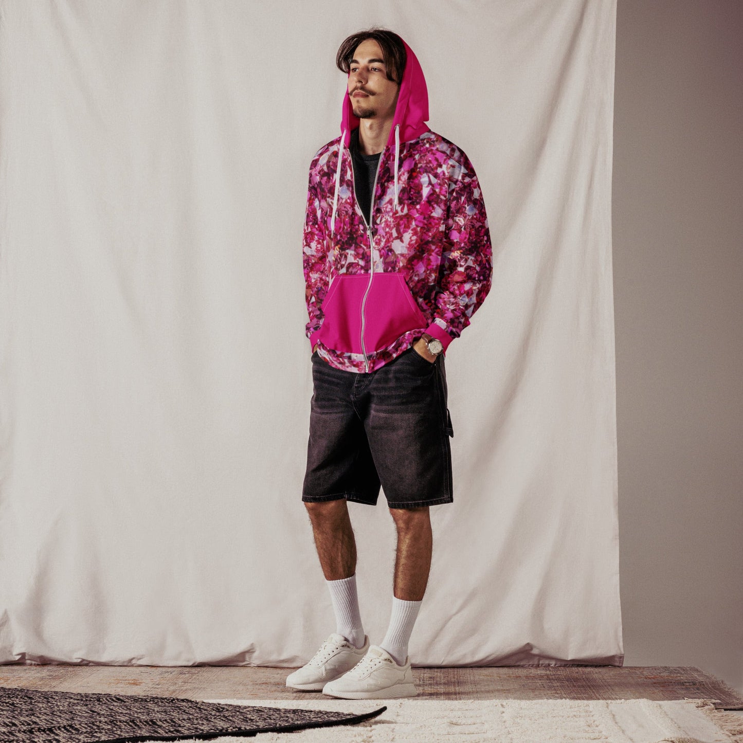 Unisex zip hoodie, Women's Rhinestone Print Jacket, Hoodie, Festival Zipper Sweatshirt, Floral hoodie, Streetwear - PratSN