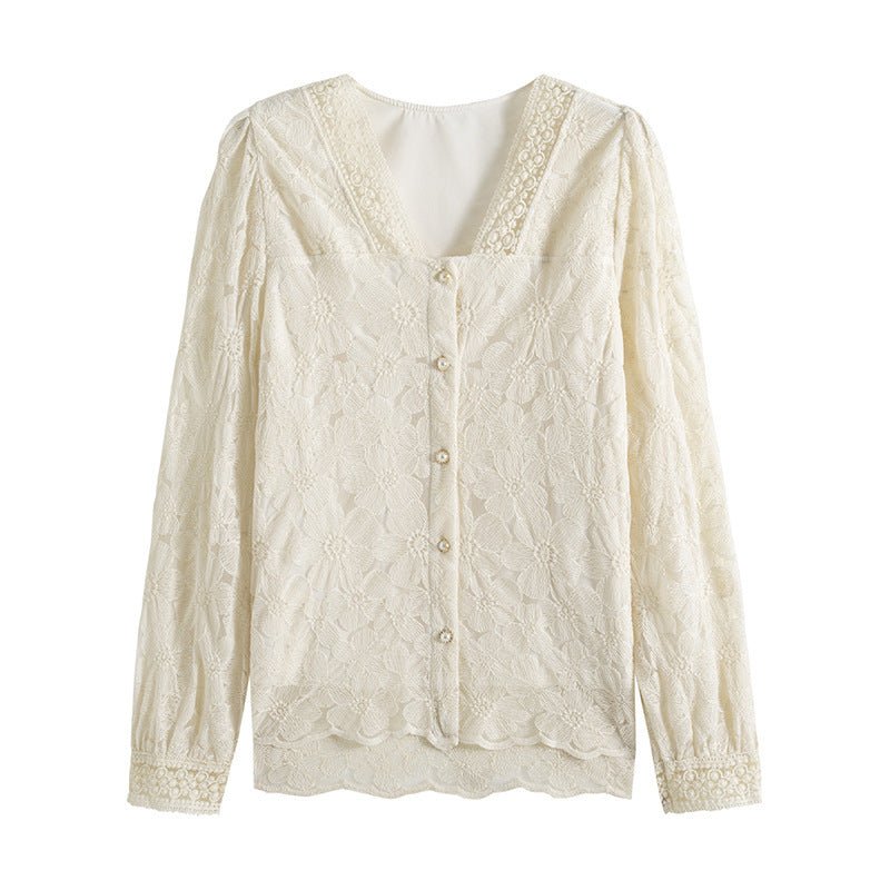 V - Neck Balloon Sleeve Long Sleeve Shirt Women's Top - PratSN