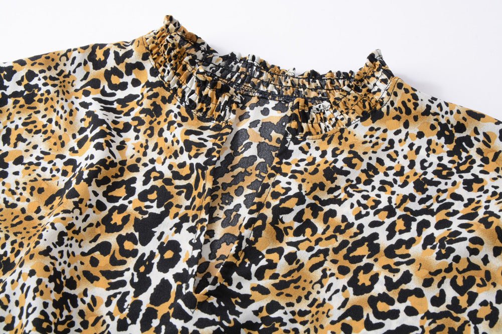 V Neck Leopard Print Chiffon Shirt Long Sleeved Top Women - PratSN
