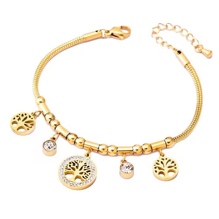 Vintage Elegant Metal Diamond Studded Hollow Titanium Steel Bracelet - PratSN