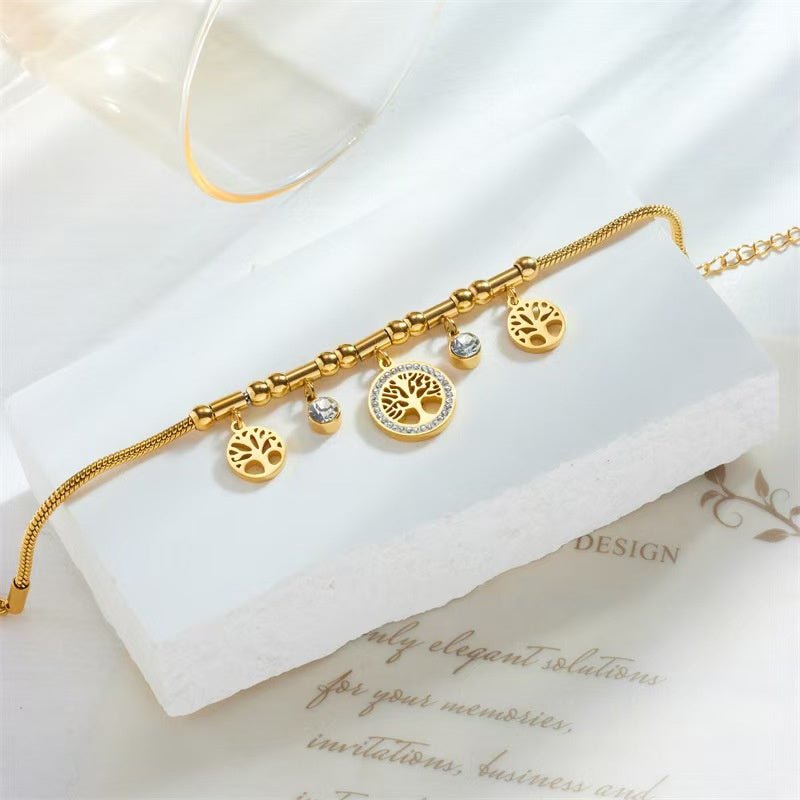Vintage Elegant Metal Diamond Studded Hollow Titanium Steel Bracelet - PratSN