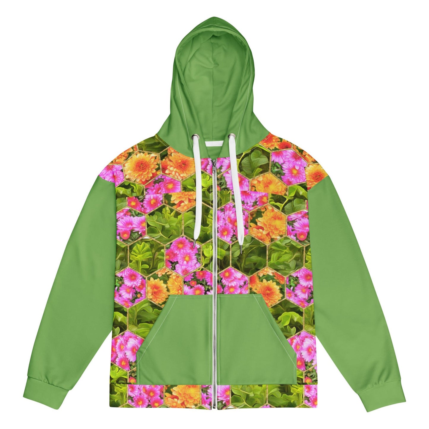 Vintage Style Green Floral Unisex Zip Hoodie - PratSN