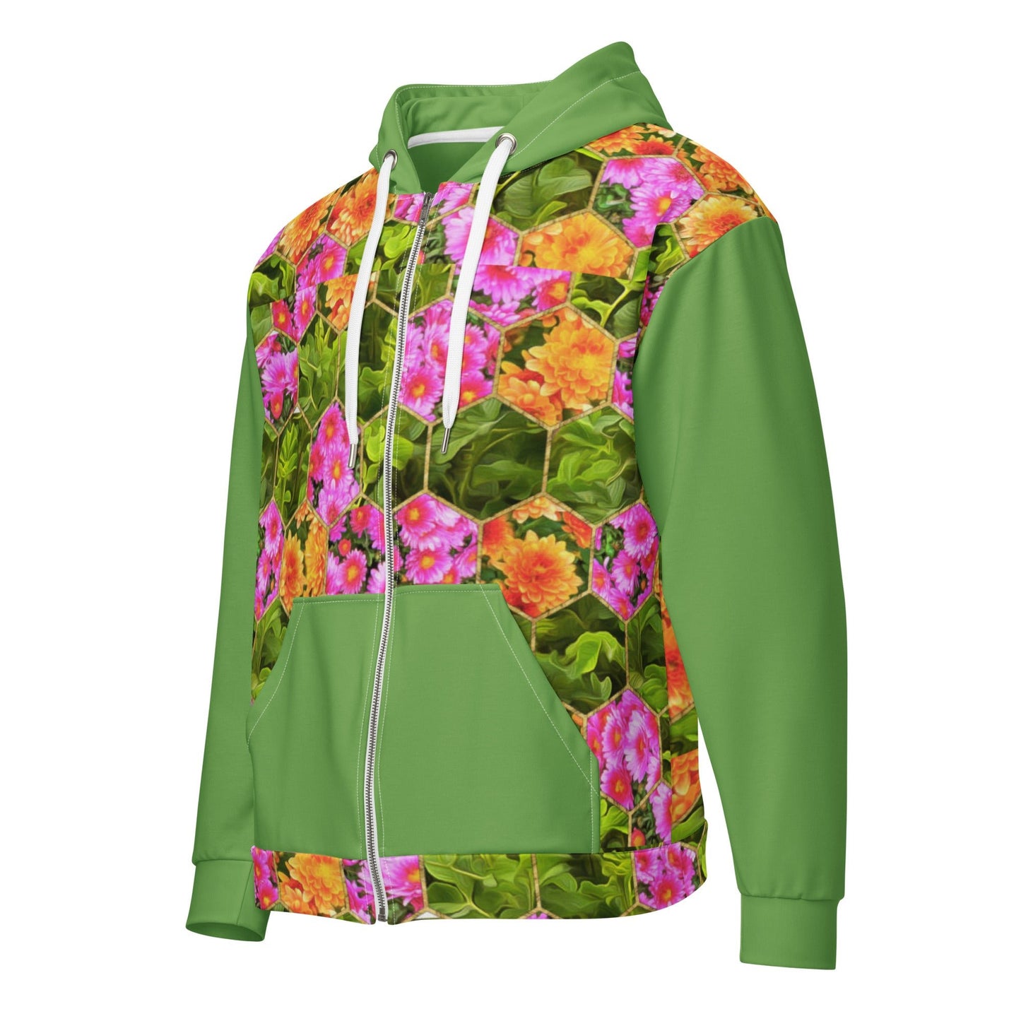 Vintage Style Green Floral Unisex Zip Hoodie - PratSN