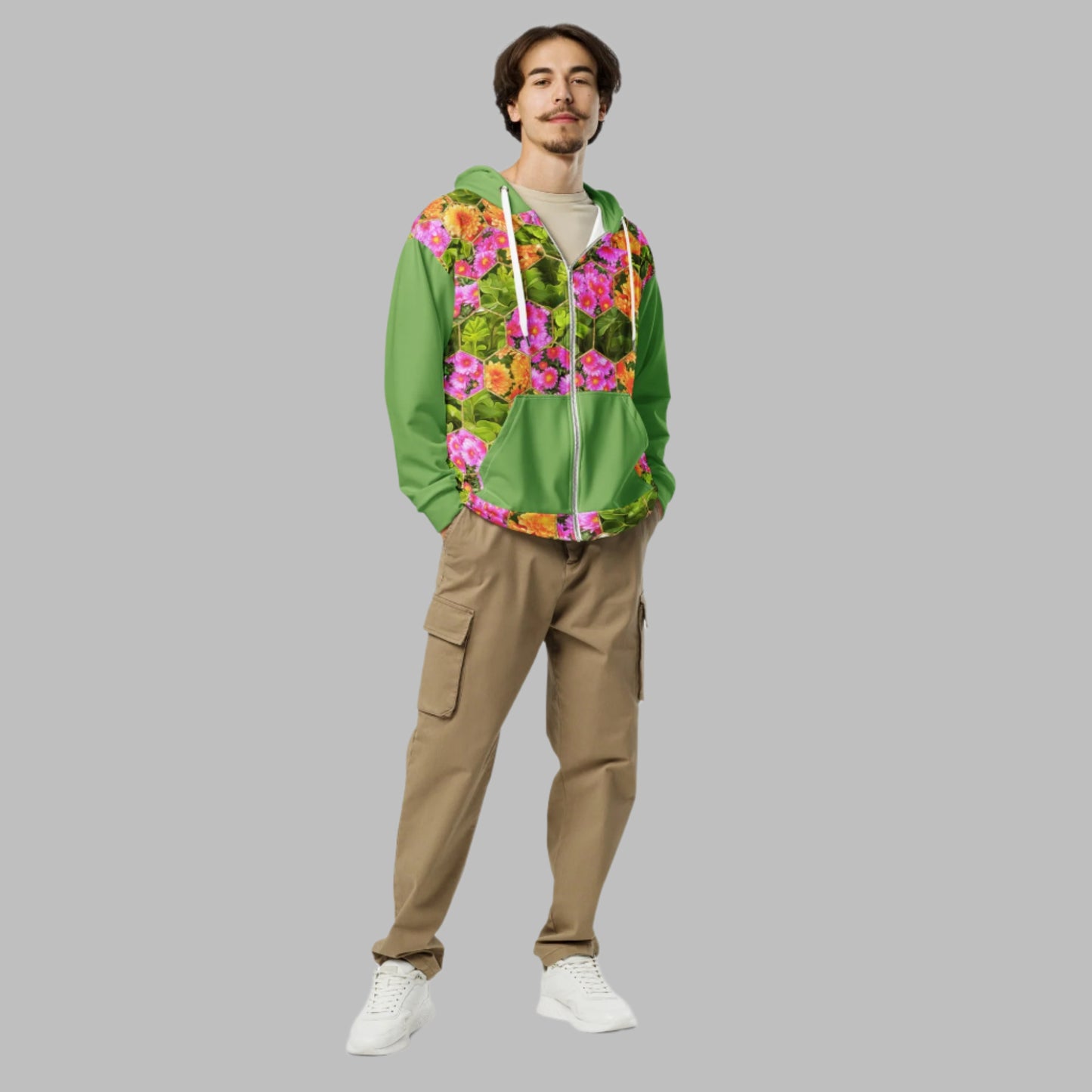 Vintage Style Green Floral Unisex Zip Hoodie - PratSN
