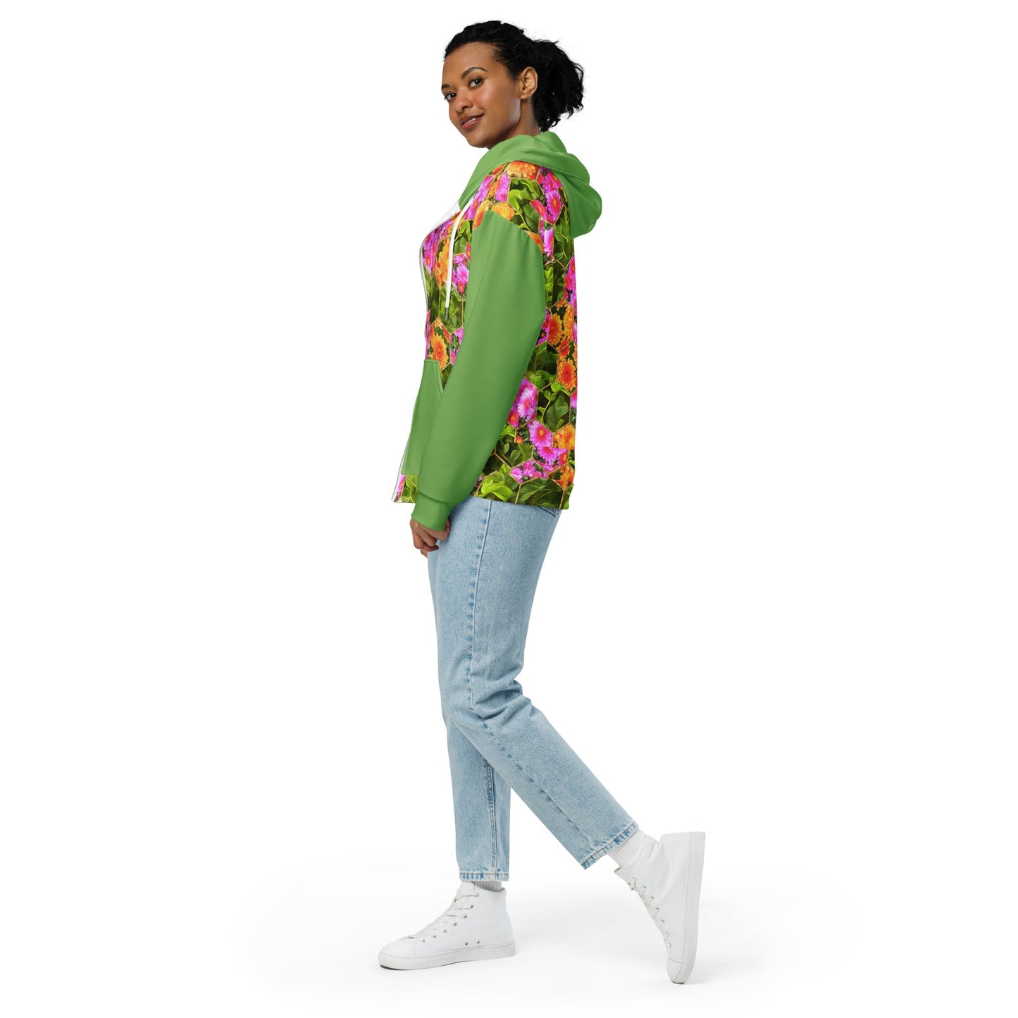 Vintage Style Green Floral Unisex Zip Hoodie - PratSN