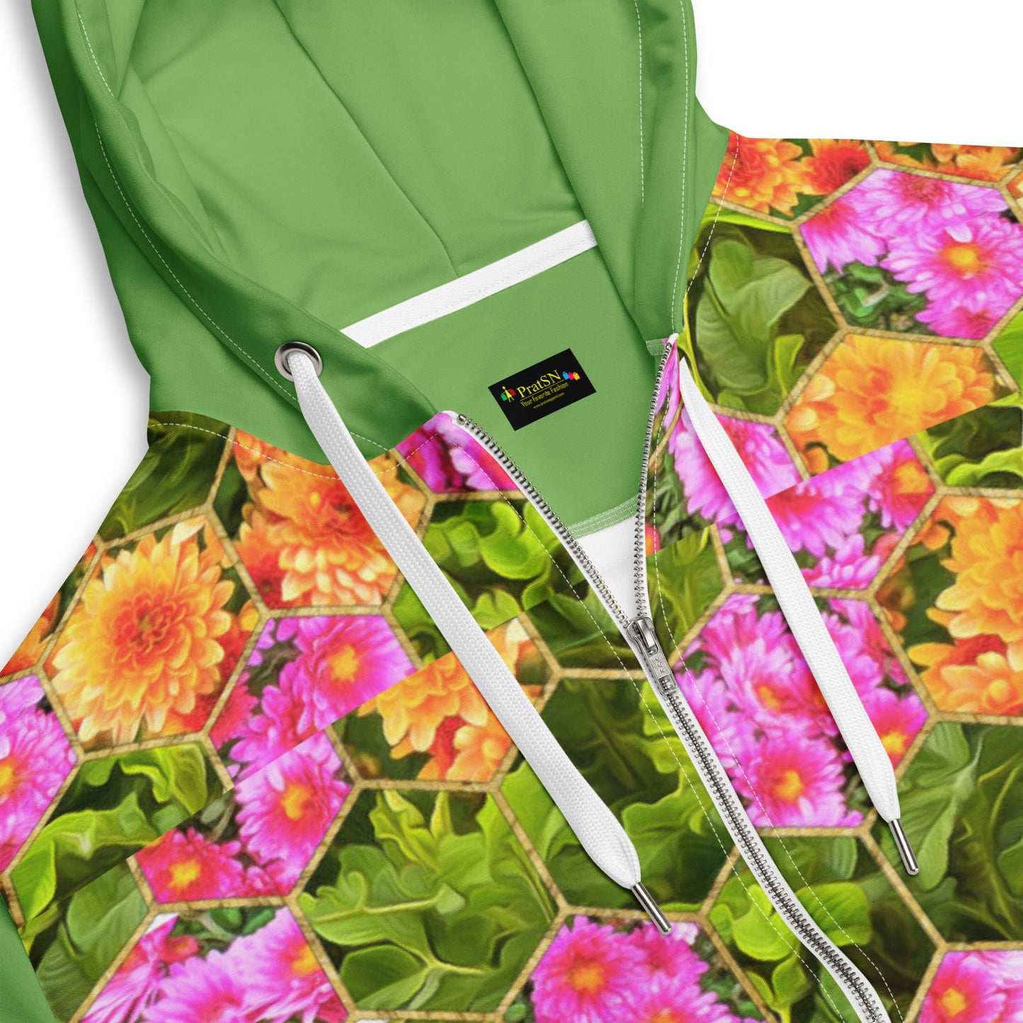 Vintage Style Green Floral Unisex Zip Hoodie - PratSN