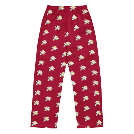 Water lily and carmine color floral Women’s pajama pants - PratSN