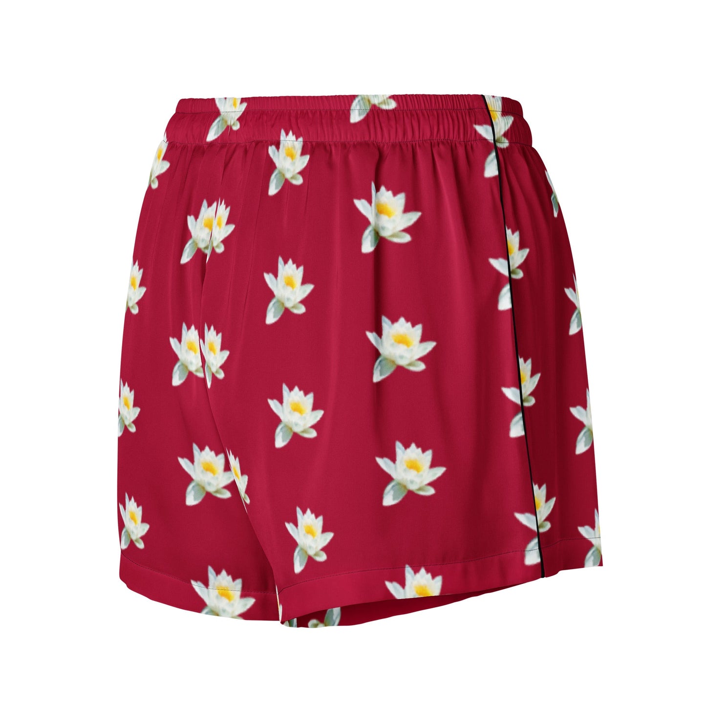Water lily and carmine color floral Women’s pajama shorts - PratSN