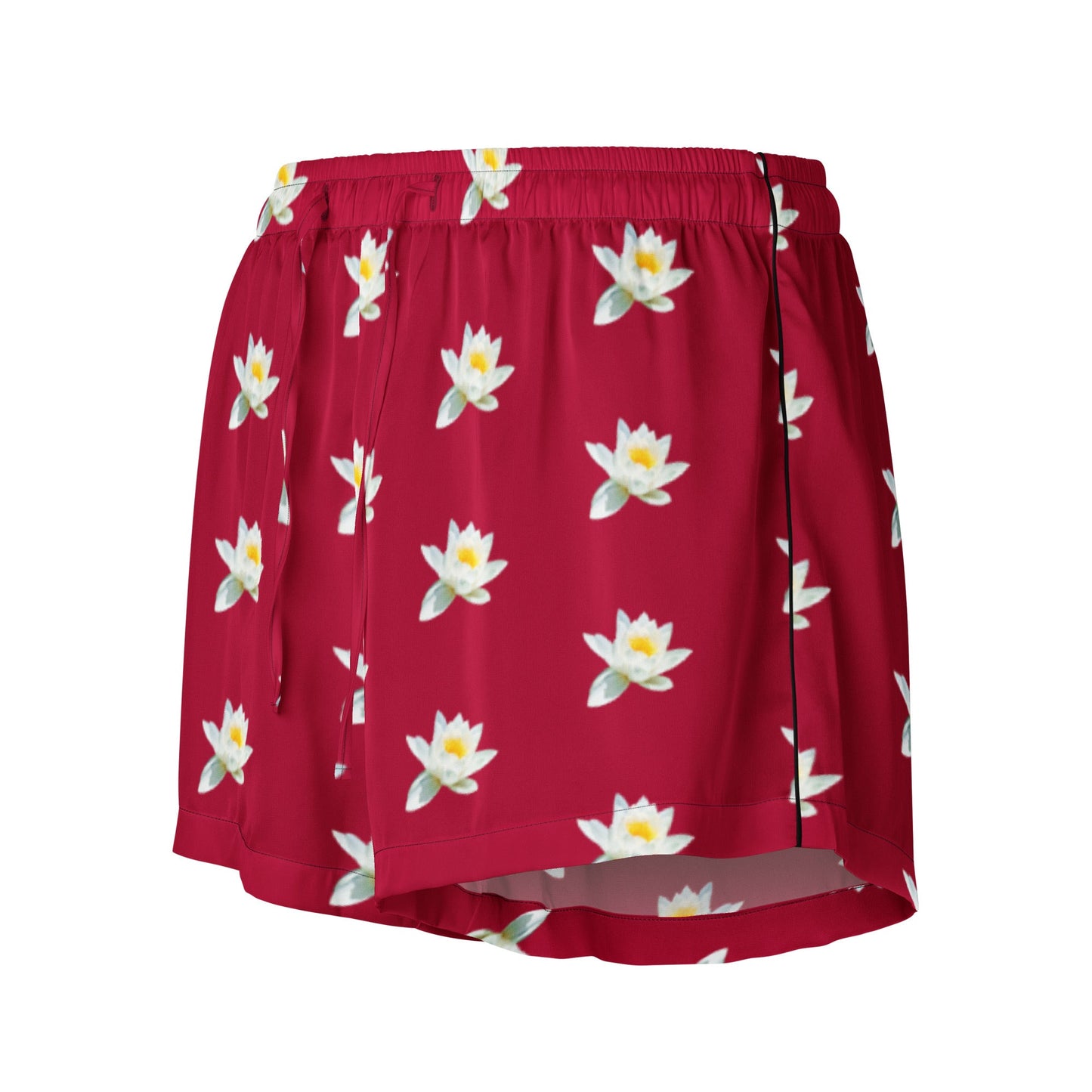 Water lily and carmine color floral Women’s pajama shorts - PratSN