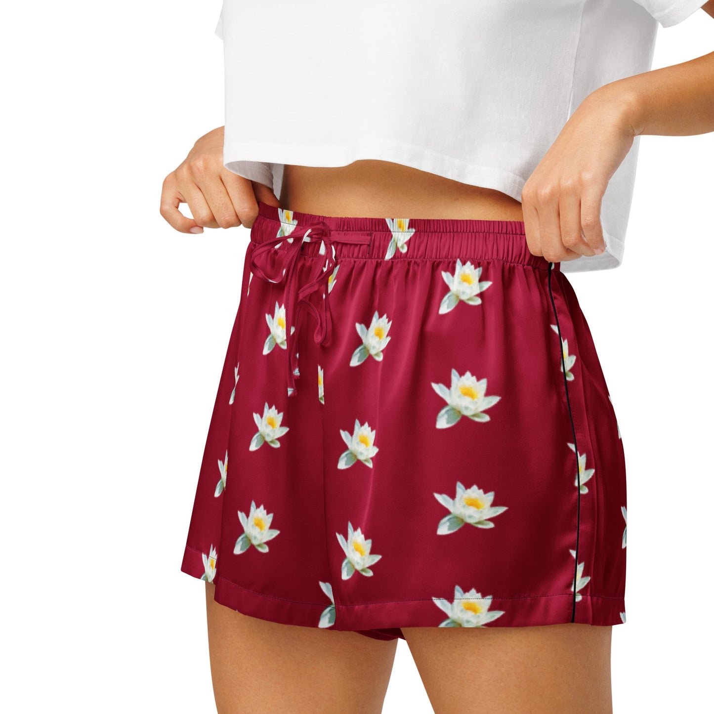 Water lily and carmine color floral Women’s pajama shorts - PratSN