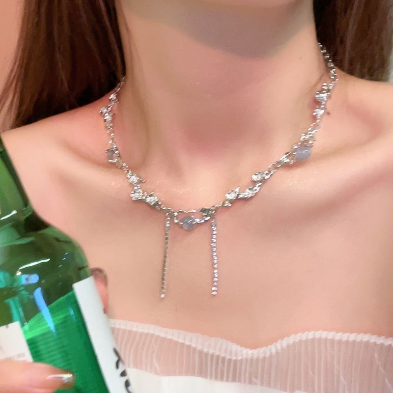 White Moonlight Zircon Clavicle Chain Female High - grade Cool - PratSN
