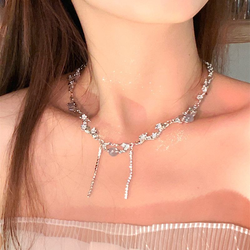 White Moonlight Zircon Clavicle Chain Female High - grade Cool - PratSN
