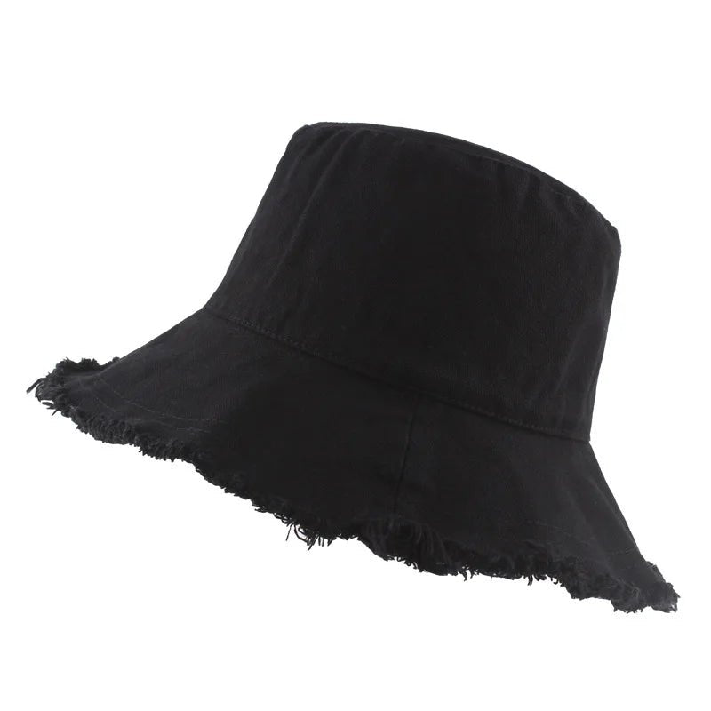 Wholesale Cotton Fringed Fisherman Cap Soft Aluminum Wire Shape Water Wash Bucket Hat Women Four Seasons Solid Outing Basin Hat - PratSN