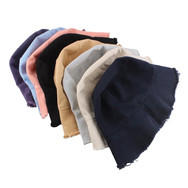 Wholesale Cotton Fringed Fisherman Cap Soft Aluminum Wire Shape Water Wash Bucket Hat Women Four Seasons Solid Outing Basin Hat - PratSN