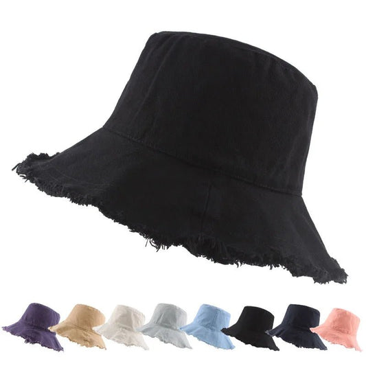 Wholesale Cotton Fringed Fisherman Cap Soft Aluminum Wire Shape Water Wash Bucket Hat Women Four Seasons Solid Outing Basin Hat - PratSN