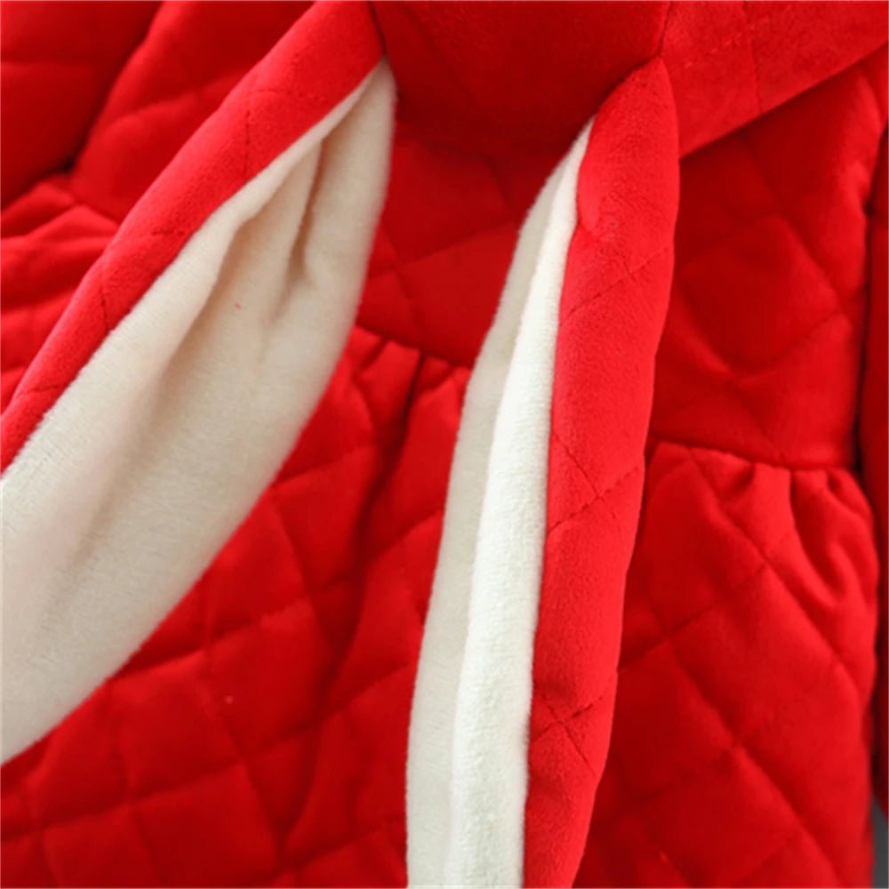 Winter 0 - 3 Girls' Cotton Jacket Girls' 3D Cartoon Rabbit Hooded Ears Solid Color Cute Plush Cotton Coat - PratSN