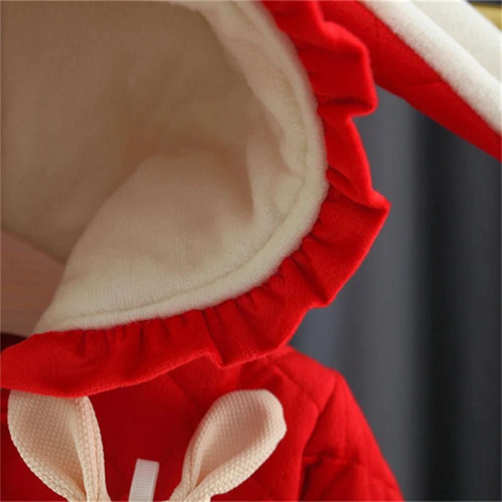 Winter 0 - 3 Girls' Cotton Jacket Girls' 3D Cartoon Rabbit Hooded Ears Solid Color Cute Plush Cotton Coat - PratSN