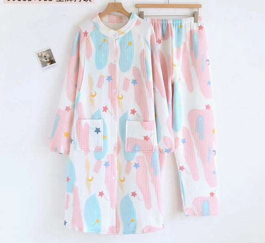 Winter air Cotton Interlayer Maternity Dress During Pregnancy Postpartum Nursing Pregnant Women Pajama Women - PratSN