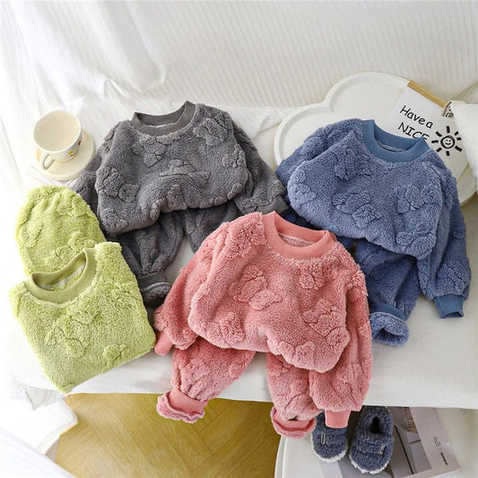 Winter Boys Girls Thick Warm Sets Autumn Kids Flannel Pajamas Suits Baby Long Sleeve Padded Sleepwear Outfits Children Clothes - PratSN