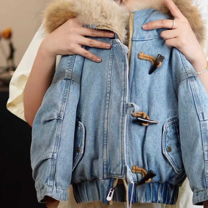 Winter Children Plush Denim Jacket Kid Clothes Plush Thick Zipper Hooded Coat Teen Boys Girls Fashion Cowboys Parka Outerwear - PratSN