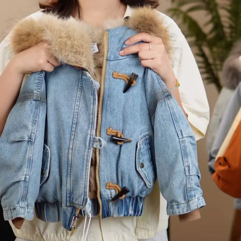 Winter Children Plush Denim Jacket Kid Clothes Plush Thick Zipper Hooded Coat Teen Boys Girls Fashion Cowboys Parka Outerwear - PratSN